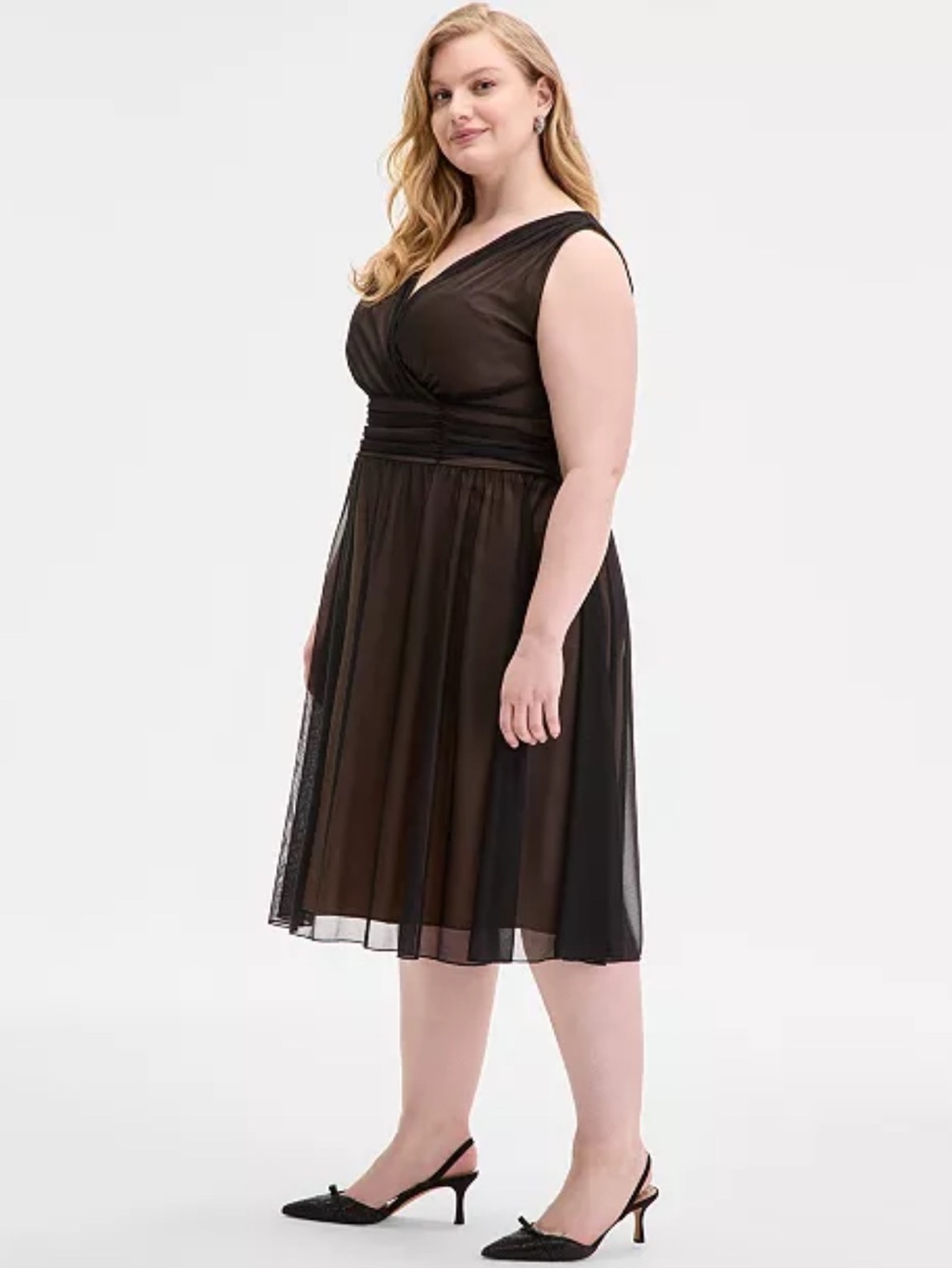 Connected Woman Black Tan Chiffon Overlay Dress Size 22W